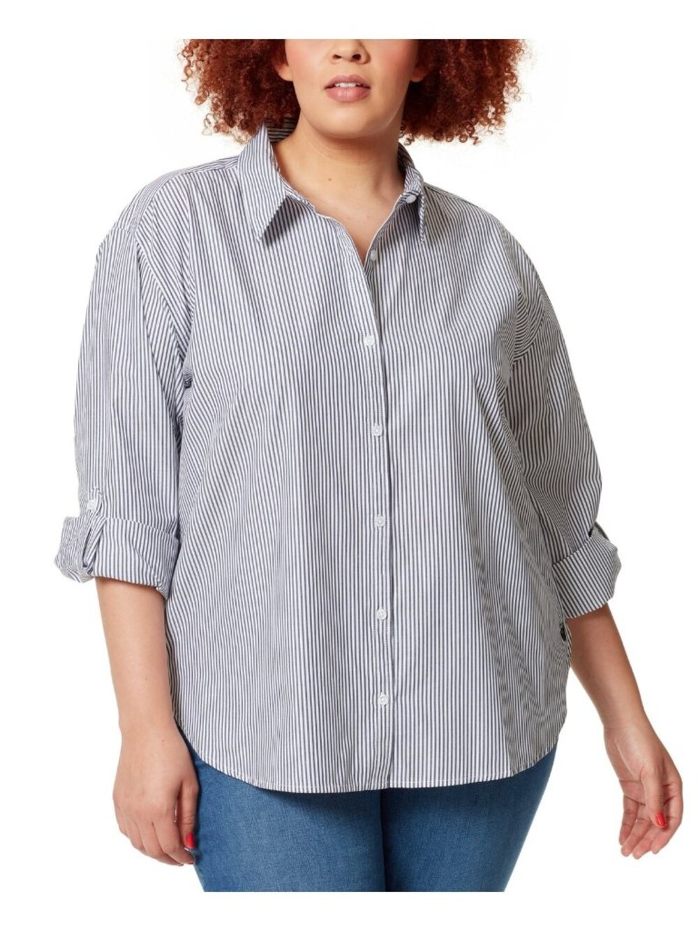 Gloria Vanderbilt Plus Size Amanda Shirt White Navy Size 1X